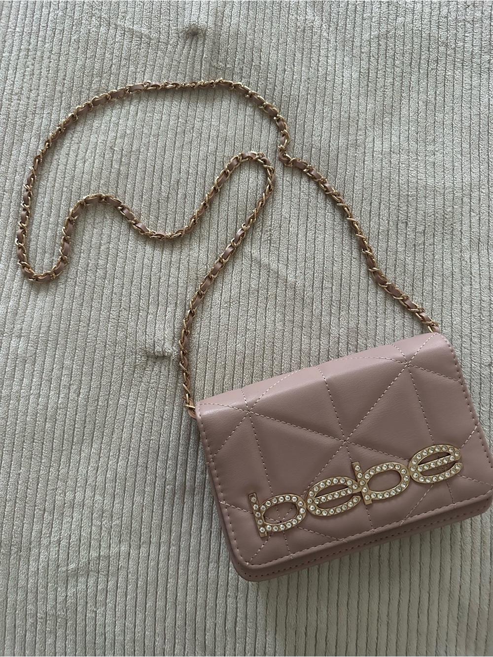 Bebe Vintage Blush Quilted Crossbody Bag with Gold Chain